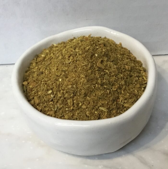 A coarse curry seasoning that is all natural and salt-free, made fresh in our store by toasting and grinding whole seeds to bring you the flavors of India