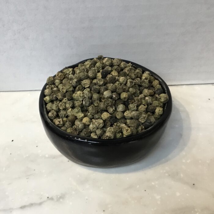 Green peppercorns are the unripe berries of the Piper nigrum plant. These have a milder flavor compared to black peppercorns and a slightly fruity taste.