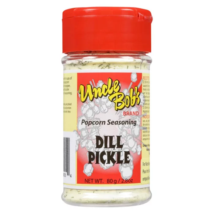 Uncle Bob's Dill Pickle Seasoning adds a tangy, savory kick to popcorn with a perfect blend of herbs and spices—bringing classic flavor to every bite!