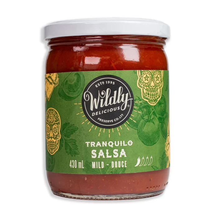 Wildly Delicious Tranquilo Mild Salsa is a vibrant, mild salsa packed with rich tomato, sweet pepper, and lively spices. Perfect for dipping and topping.