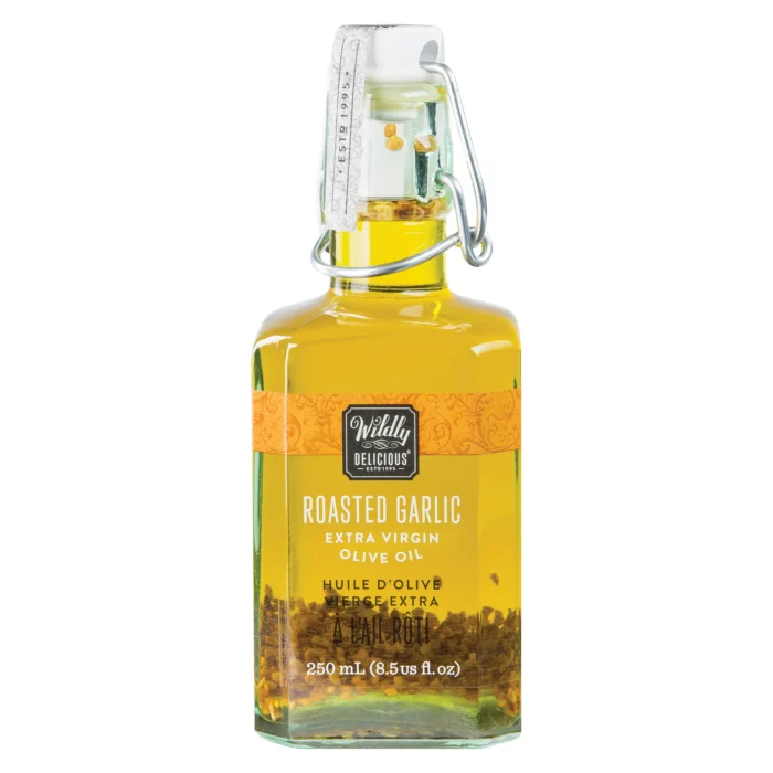 Wildly Delicious Roasted Garlic Infused Extra Virgin Olive Oil is perfect for roasts, mashed potatoes, grilling and hearty dishes.