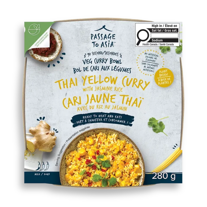 Passage Thai Yellow Veg Curry Bowl is a light, flavourful curry served over jasmine rice. Ready in just 90 seconds for a quick, satisfying meal.