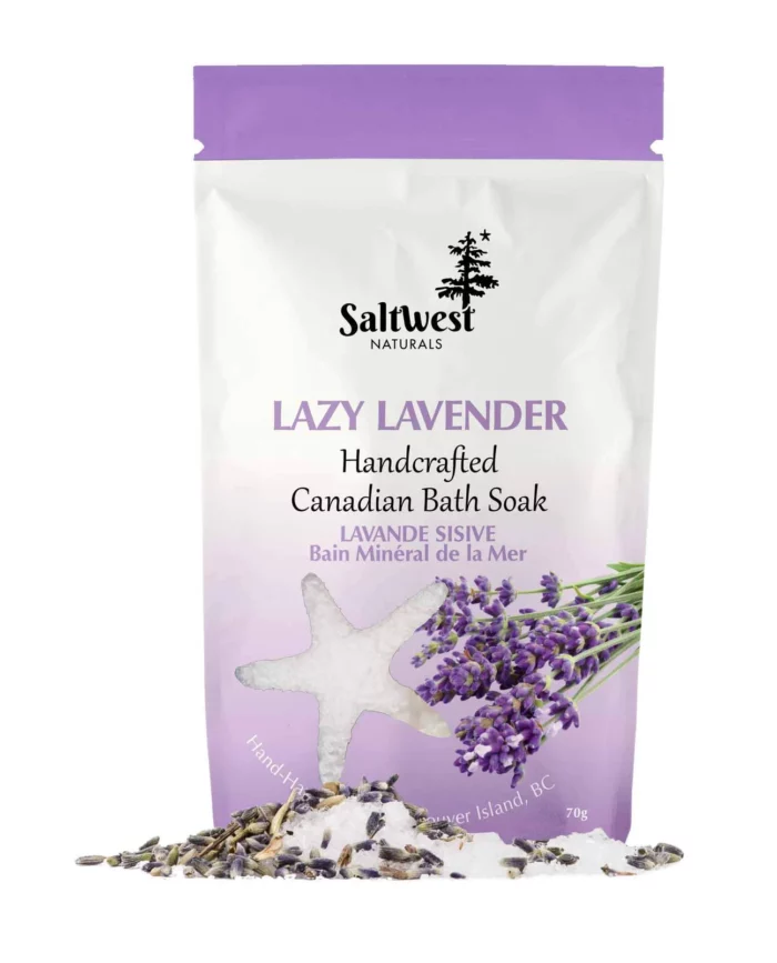 Unwind with Lazy Lavender Bath Soak, a calming blend of Canadian sea salt, Epsom salts, and soothing lavender essential oil. Perfect for gentle relaxation.