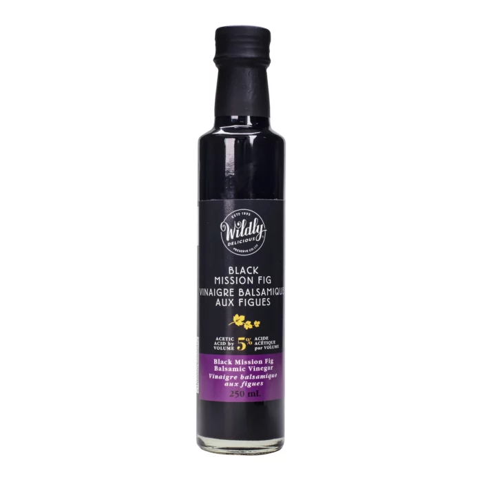 Wildly Delicious Black Mission Fig Infused Balsamic Vinegar, with sweet black figs and a hint of sherry, is ideal for sauces, dressings, glazes, and more.