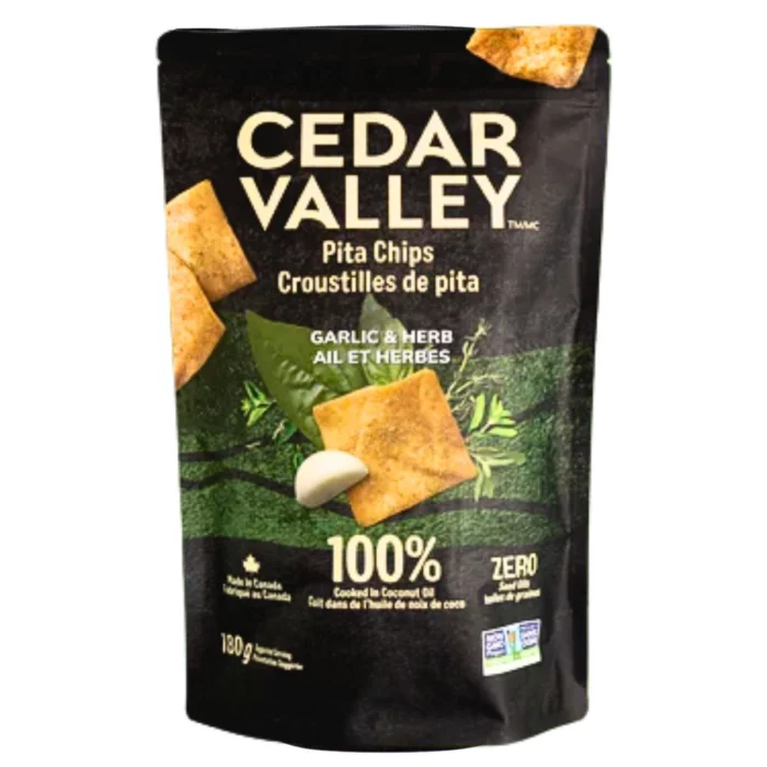 Cedar Vally Garlic & Herb Pita Chips are bursting with the rich and robust flavours of roasted garlic and fragrant Mediterranean herbs.