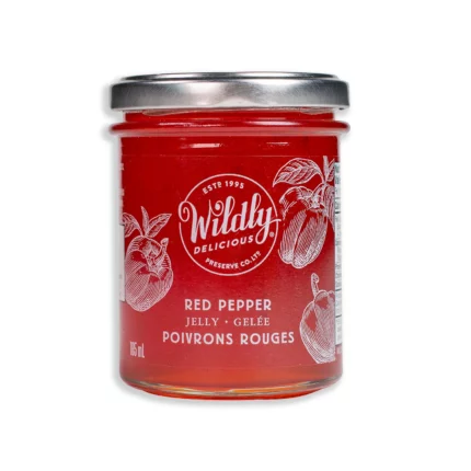 Wildly Delicious Red Pepper Jelly is a sweet and savoury red pepper jelly with a hint of spice. Great for cheese, quiches, meats, sandwiches or crackers.