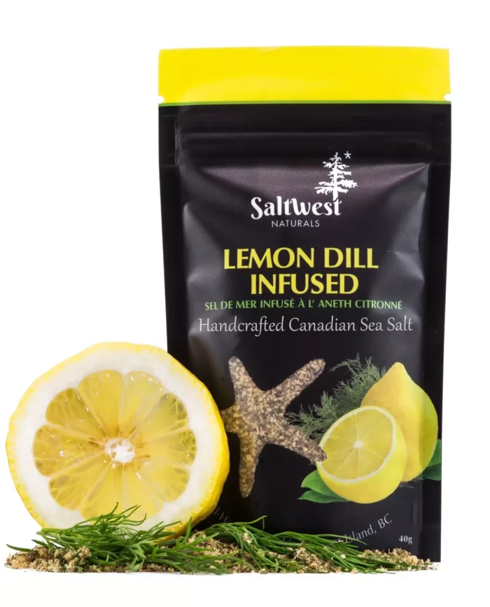 A bright and savoury blend of fresh lemon and dill infused into Canadian sea salt. Perfect for fish, chicken, veggies, and more.