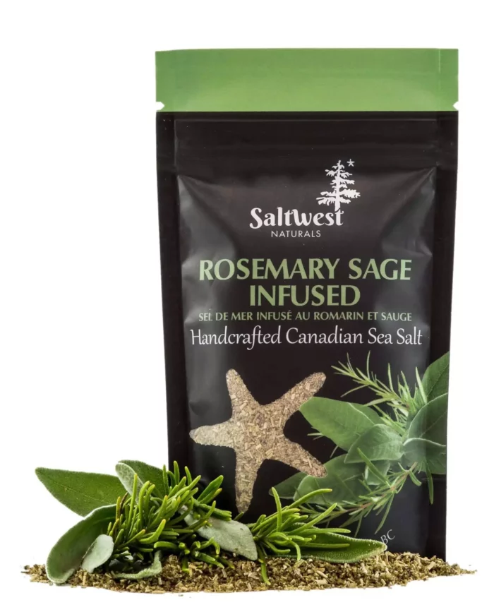Infused with certified organic rosemary and sage, this sea salt brings warm, herbal flavour to your comfort foods.