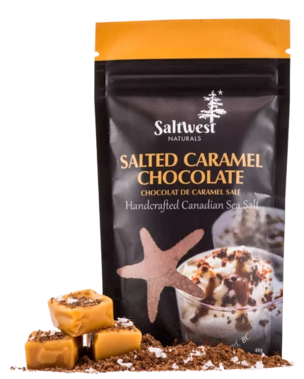 Salted Caramel Chocolate Sea Salt combines rich cocoa, natural caramel, and Raincoast flaked sea salt for a gourmet finishing touch on desserts and more.