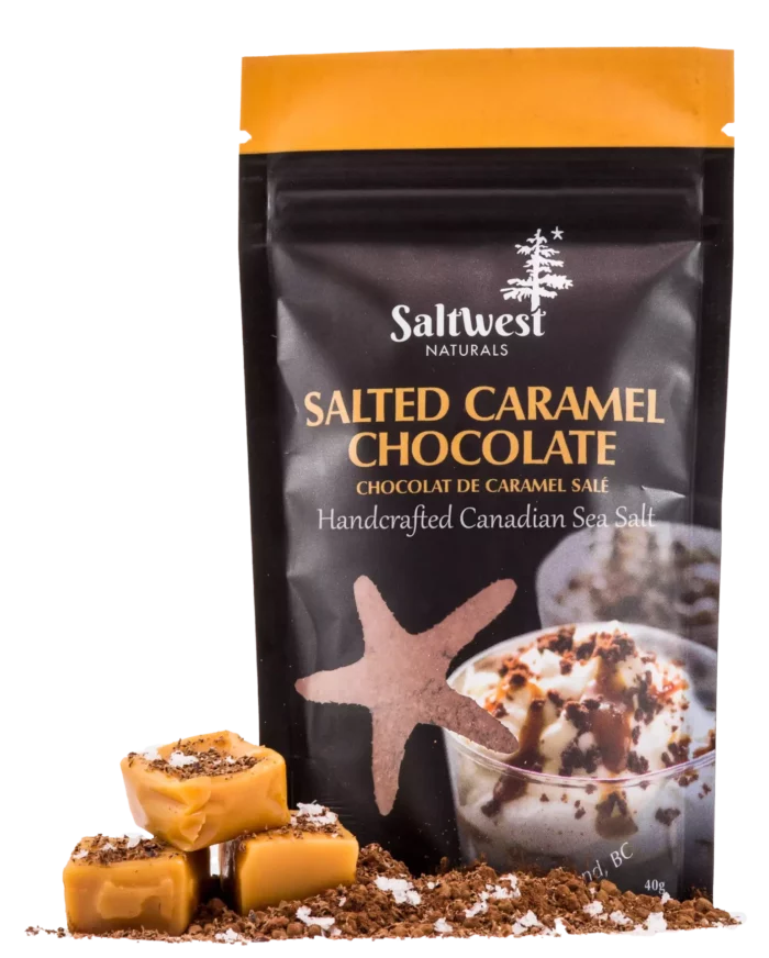 Salted Caramel Chocolate Sea Salt combines rich cocoa, natural caramel, and Raincoast flaked sea salt for a gourmet finishing touch on desserts and more.