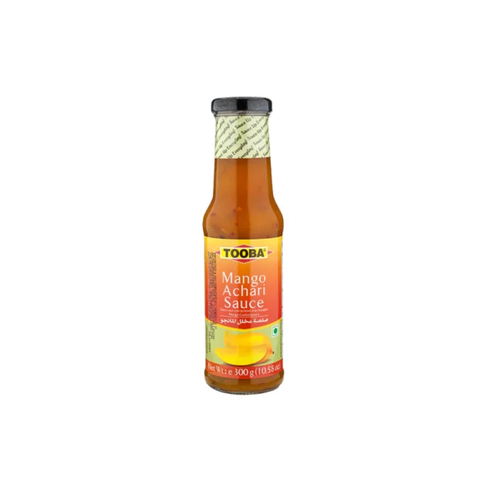 Tooba Mango Achari Sauce is a bold and tangy Indian condiment made with mango, tamarind, and traditional achari spices. Perfect for adding a zesty punch to your meals.