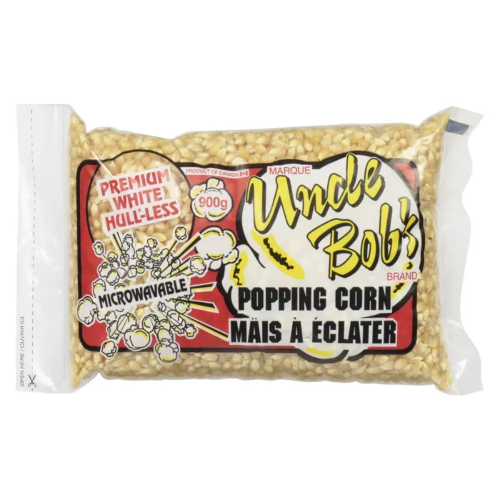 Uncle Bob's White Hull-less Popcorn pops crisp and pure white with a delicious flavor. Its hull-less kernels won’t get stuck in your teeth—perfect for all!