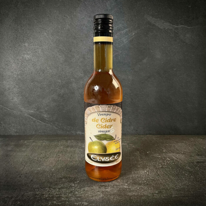 Elysee cider vinegar, a crisp and fruity cider vinegar perfect for everyday cooking and wellness routines.