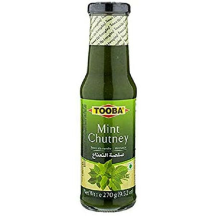 Tooba Mint Chutney is a refreshing blend of mint, coriander, and spices that brings vibrant flavor to any dish and acts as a cooling complement to spicy foods.