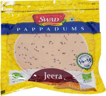 Swad Pappadums are crispy, thin flatbreads from South Asia, perfect for dipping or serving with chutney and curry dishes.