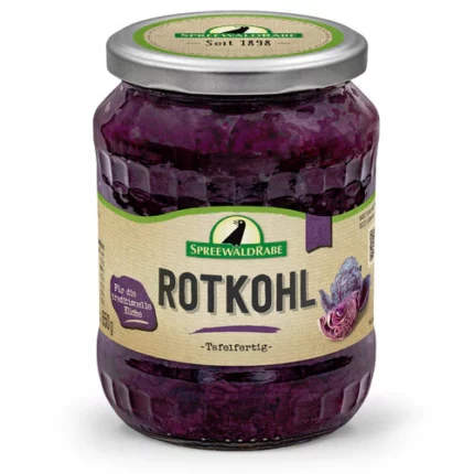 Rotkohl A classic German side dish of red cabbage, gently seasoned with vinegar, sugar, and spices. Ready to eat and prepared using a time-honoured recipe with no preservatives.