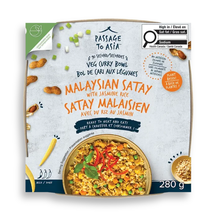Passage Malaysian Satay Curry Bowl, served over jasmine rice and ready in just 90 seconds. A quick, satisfying meal inspired by classic Malaysian cuisine.