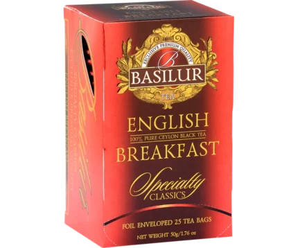 English Breakfast tea is a robust and rich black tea blended to go well with milk and sugar, a style traditionally associated with a full English breakfast.