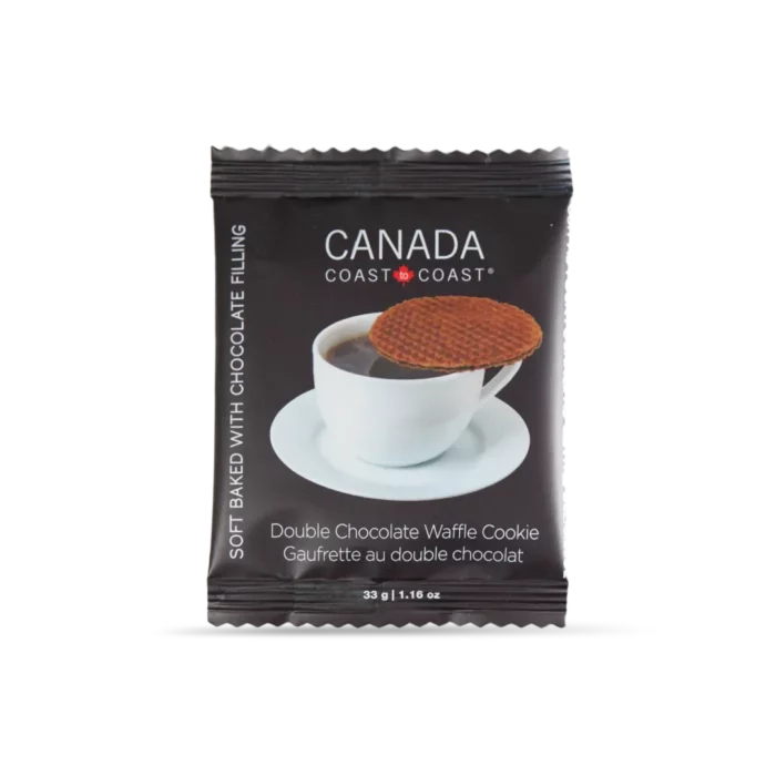 Canada Coast to Coast double chocolate waffle cookies are perfect for snacking, deserts, gifting, and more. Individually packaged for your convenience!