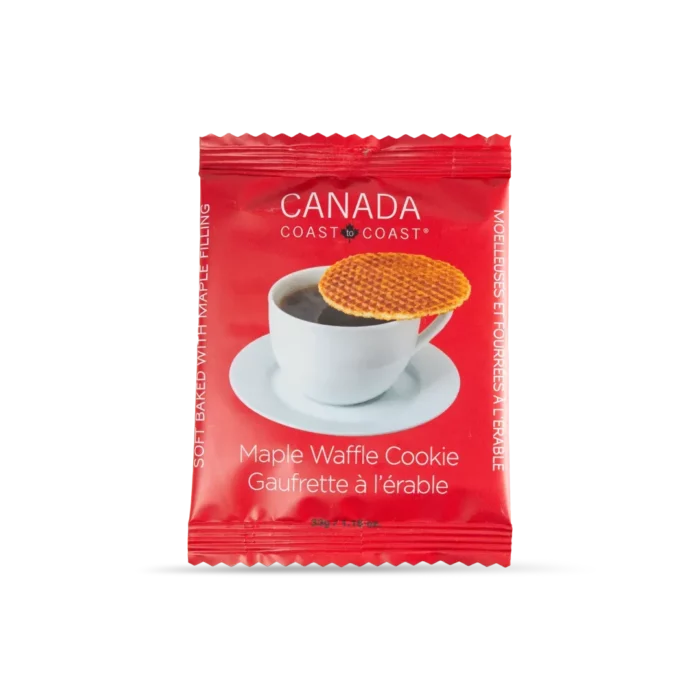 Canada Coast to Coast maple waffle cookies are perfect for snacking, deserts, gifting, and more. Individually packaged for your convenience!