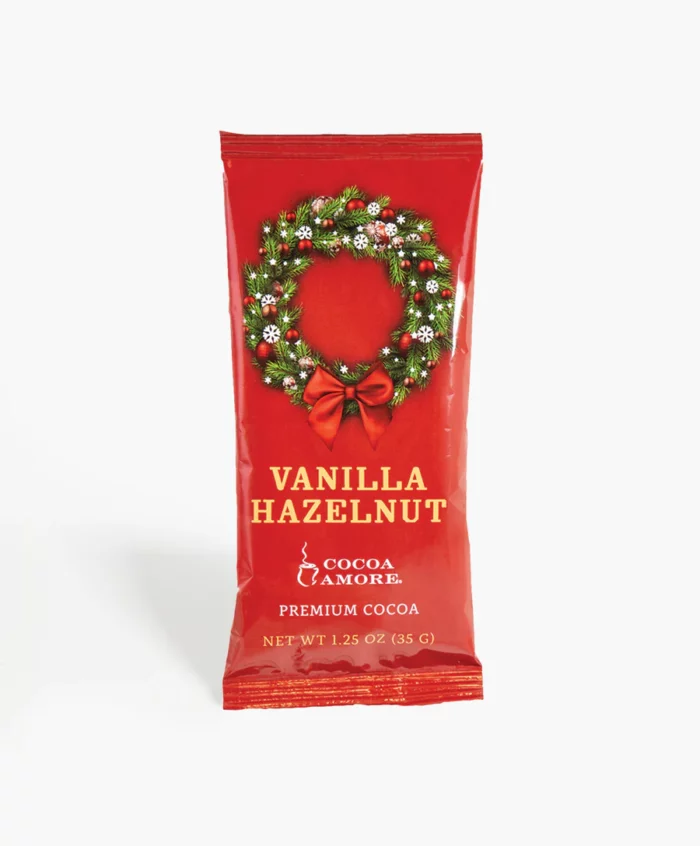 Creamy rich vanilla cocoa blended with flavors of toasted hazelnuts. Vanilla Hazelnut cocoa mix is easy to prepare and convenient - just add water!