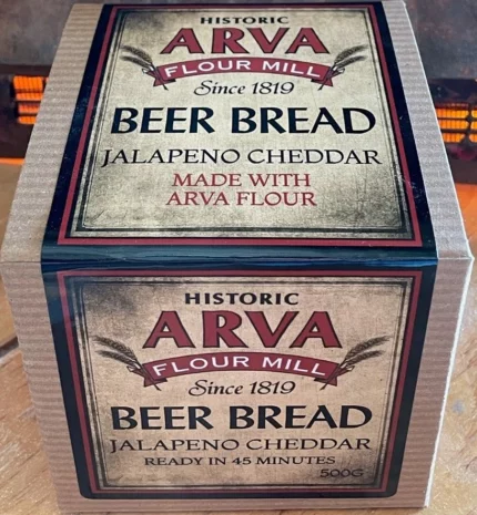 Arva Jalapeno Cheddar Beer Bread bakes into a moist, cheesy loaf with mild heat, perfect for chili, BBQ meals, snacks, and easy entertaining.