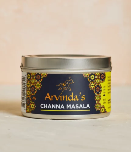 Arvinda’s Channa Masala is a savoury Indian spice blend for chickpea curries, vegetarian meals, rice dishes, and nourishing plant-based cooking.
