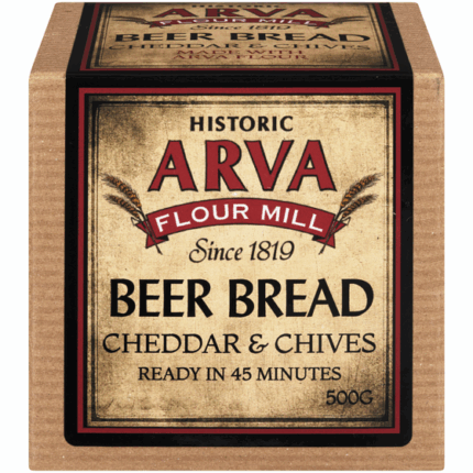 Arva Cheddar & Chives Beer Bread bakes into a soft, cheesy loaf with savoury onion notes, perfect for soups, chili, snacks, and easy entertaining.