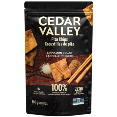 Cedar Valley Cinnamon Sugar Pita Chips are crisp, sweet, and perfectly spiced, ideal for snacking, dessert dips, yogurt, and entertaining