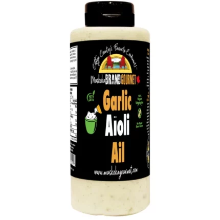Muskoka Garlic Aioli is a creamy, vegan, gluten-free Canadian-made sauce perfect for burgers, fries, seafood, vegetables, and everyday dipping.