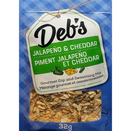 Deb's Jalapeno & Cheddar Dip Mix combines creamy cheddar with a mild jalapeno kick for a bold, savoury dip perfect for chips, veggies, and snacks.