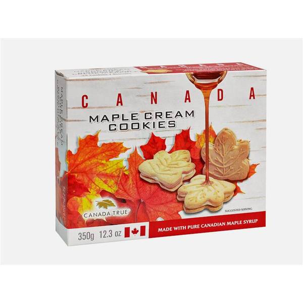 Canada True Maole Cream Cookies Canada True Maple Cream Cookies feature crisp golden cookies filled with smooth, rich maple cream made with real Canadian maple syrup.
