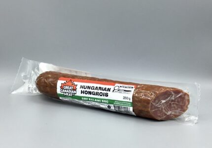 Hungarian Salami is a savoury Canadian-made dry salami, perfect for charcuterie boards, sandwiches, appetizers and snacking.