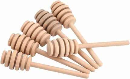 Mini 3" wooden honey dipper made from natural food-grade wood—perfect for small jars, drizzling honey, tea, baking, and gift packaging.